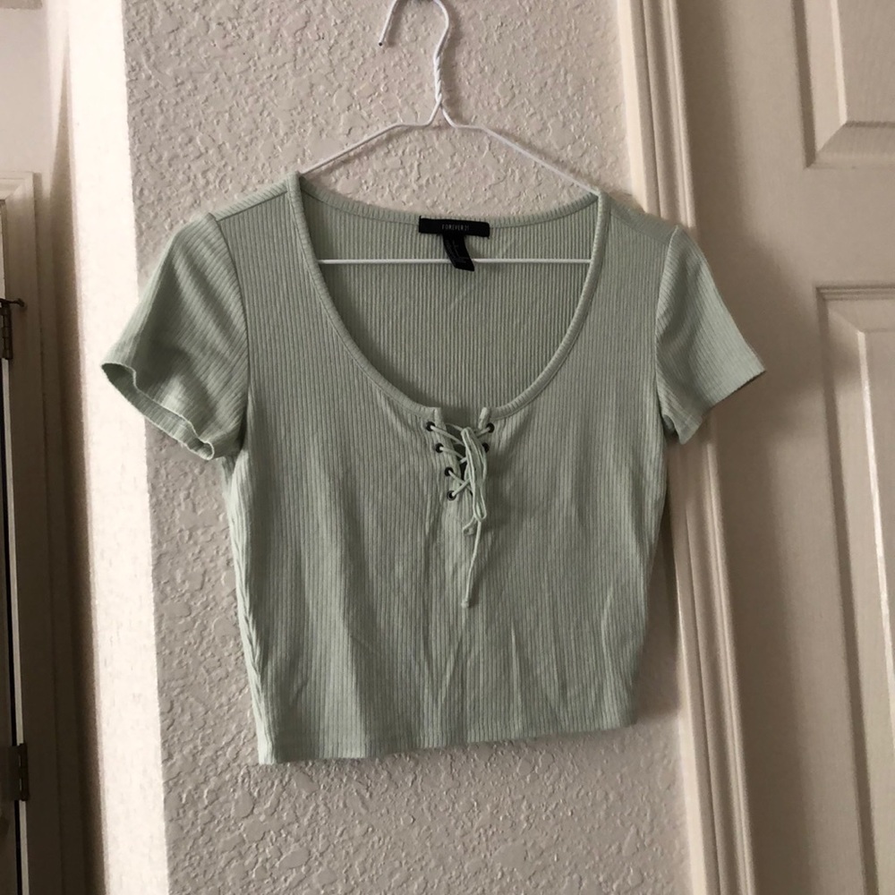 Mint laced up crop top